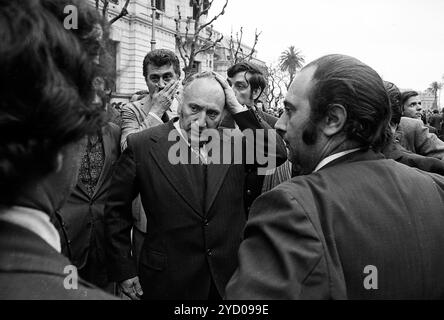 Lorenzo Miguel, leader syndical argentin, aux funérailles de José Ignacio Rucci, Buenos Aires, Argentine, 26 septembre 1973. Banque D'Images