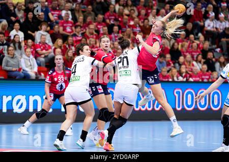 Larvik 20241024. La norvégienne Henny Ella Reistad lors du match international de handball entre la Norvège et l'Allemagne dans la Jotron Arena, avant la ce de handball en Autriche, Hongrie et Suisse en décembre. Photo : Beate Oma Dahle / NTB Banque D'Images