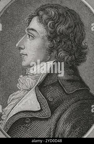 François Chabot (1756-1794) Politicien français. Député à l'Assemblée législative (1791-1792). Réélu à la Convention nationale pour le département du Loir-et-cher (1792-1794), il vote l'exécution du roi Louis XVI. en novembre 1793, Chabot est dénoncé par les membres de la Convention, l'accusant de détournement de fonds. Le Tribunal révolutionnaire l'a condamné à mort et il a été guillotiné. Portrait. Gravure. "Histoire de la Révolution française". Volume I, 1876. Banque D'Images