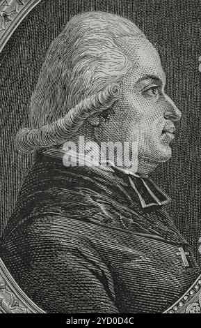 Jean Auguste de Chastenet de Puységur (1740-1815) Prélat français. Nommé archevêque de Bourges en 1788. Élu député du clergé du bailliage de Berry aux États généraux en 1789. Portrait. Gravure. "Histoire de la Révolution française". Volume I, 1876. Banque D'Images