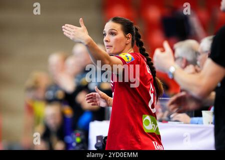 Larvik 20241024. La danoise Helena Elver lors du match international de handball entre le Danemark et les pays-Bas dans la Jotron Arena, avant la ce de handball en Autriche, Hongrie et Suisse en décembre. Photo : Beate Oma Dahle / NTB Banque D'Images