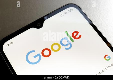 24 octobre 2024, Portugal. Dans cette illustration photo, le logo de l'application Google est affiché sur l'écran d'un smartphone Banque D'Images