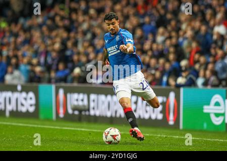 Glasgow, Royaume-Uni. 24 octobre 2024. Les Rangers FC ont joué contre la FCSB au stade Ibrox dans la ligue européenne de l'UEFA. Le score final était Rangers 4 - 0 FCSB. Les buts ont été marqués par T. Lawrence 10 mins, V. Cerny 31 mins et 55 mins, M Igamane 71 mins. Crédit : Findlay/Alamy Live News Banque D'Images