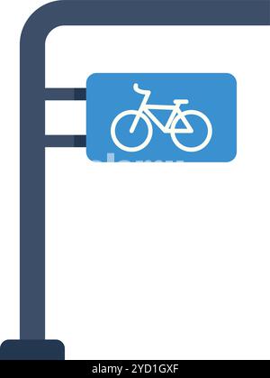 Panneau bleu et blanc de stationnement pour vélos indiquant une piste cyclable, le point de départ du sentier ou d'autres informations relatives au vélo Illustration de Vecteur