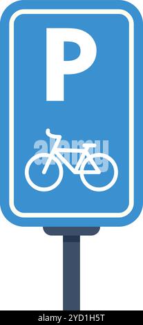 Panneau bleu et blanc de stationnement de vélos indiquant une zone de stationnement désignée pour les vélos Illustration de Vecteur