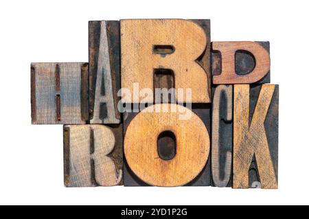 Hard rock expression fabriqués à partir de bois mixtes de type typographique isolated on white Banque D'Images