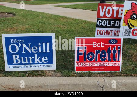 Bob Fioretti et Eileen O'Neill Burke pour les enseignes de cour d'avocats de l'État de Cook County à Morton Grove, Illinois Banque D'Images