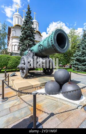 Moscou, Russie - le 9 juillet 2019 : Le Tsar Cannon au motif de la journée d'été dans le Kremlin de Moscou Banque D'Images