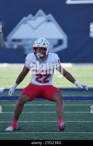 Logan UT, États-Unis. 19 octobre 2024. Le linebacker des Lobos Dimitri Johnson (22) en action le match avec les Lobos du Nouveau-Mexique et l'État de l'Utah a eu lieu au Merlin Olson Field à Logan UT. David Seelig/Cal Sport Medi. Crédit : csm/Alamy Live News Banque D'Images