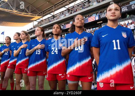 24 octobre 2024 : équipe de football AMÉRICAINE WomenÕs au début du match contre l'Islande au stade Q2. Austin, Texas. Mario Cantu/CSM Banque D'Images