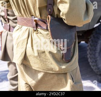 Étui en cuir vintage sur la ceinture Banque D'Images