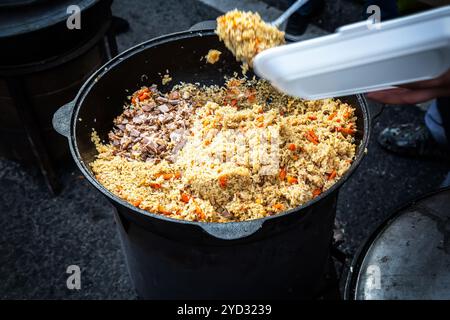 Cuisine appétissante pilaf oriental traditionnel avec de la viande Banque D'Images