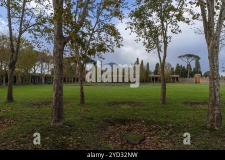 Pompéi, Italie, 25 novembre 2023 : vue sur la cour du palais Palestra Grande dans l'ancienne ville de Pompéi, en Europe Banque D'Images