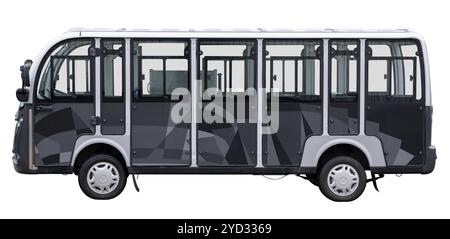 Un véhicule électrique moderne à utiliser comme bus de courtoisie ou navette dans un aéroport ou un campus, ou transport public, isolé sur Un fond blanc Banque D'Images