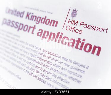 Détail d'un UK ou de la demande de passeport avec une faible 6 Banque D'Images