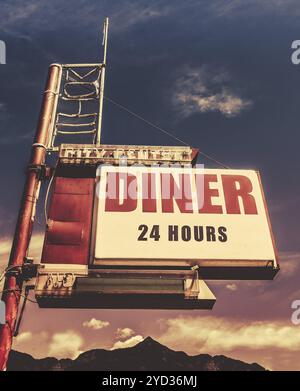 Retro Vintage Image de vieux motel et Diner Signer dans une petite ville de l'USA Banque D'Images