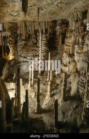 Campanet, Espagne, 27 janvier 2024 : vue détaillée des formations rocheuses à l'intérieur des caves de Campanet dans le nord de Majorque, Europe Banque D'Images