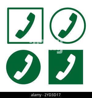 Icône téléphone définie. Symbole d'appel vert. Formes de téléphone simples. Icônes de communication vectorielle. Illustration de Vecteur