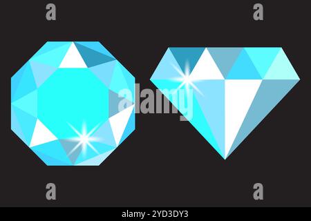 Icône pierre précieuse bleue. Deux formes de cristal. Jeu de diamants vectoriels. Illustration de Vecteur