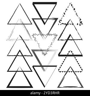 Icônes de triangle géométrique. Formes triangulaires abstraites. Cadres triangulaires vieillis. Vecteurs entourés de noir. Illustration de Vecteur