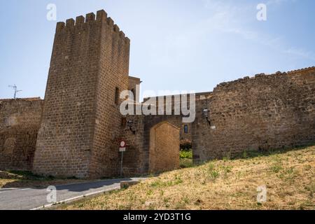 Les murs et tours à Cerco de Artajona, 12e siècle, forteresse médiévale au village d'Artajona, Navarra, Espagne Banque D'Images