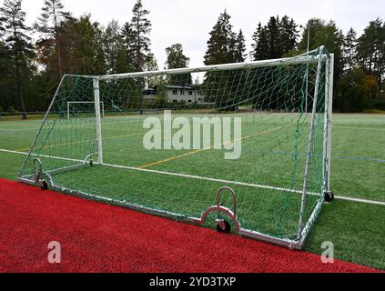 but de socerl sur roues dans un stade avec gazon artificiel Banque D'Images