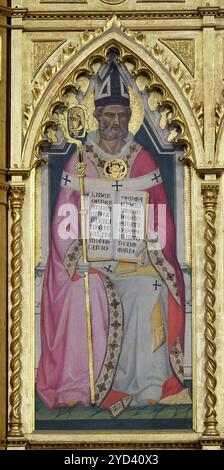 Saint Ambroise, docteur de l'église par Giovanni del Biondo, détail du polyptyque du maître-autel dans la Basilique di Santa Croce Banque D'Images