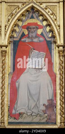 Saint Jérôme, docteur de l'église par Giovanni del Biondo, détail du polyptyque du maître-autel dans la Basilique di Santa Croce Banque D'Images