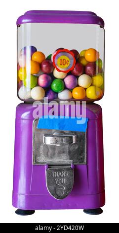 Machine de Gumball rétro isolée sur Fond blanc Banque D'Images