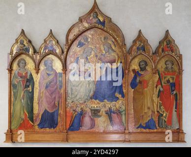 Couronnement de la Vierge entre les saints Marie-Madeleine, Jean l'évangéliste, Pierre et Étienne, œuvre de Lorenzo di Niccolo, Basi Banque D'Images