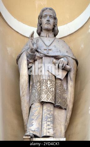 Sigismund von Lamberg, premier évêque de Ljubljana sur la façade de la cathédrale St Nicholas à Ljubljana, Slovénie Banque D'Images