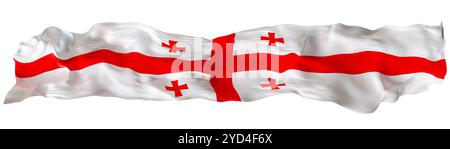 Drapeau stylisé de Géorgie agitant au vent, isolé sur fond blanc. Pied de page, en-tête ou séparateur. Découpez un élément panoramique large. Bannière pour Banque D'Images