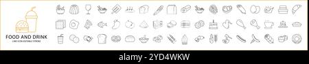Icône de nourriture et de boisson définie dans le style de ligne. Icônes de nourriture et de boisson. Illustration vectorielle. Contour modifiable. Illustration de Vecteur