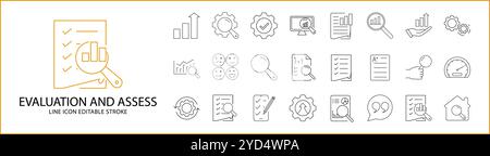Évaluation icône d'évaluation définie dans le style de ligne. Icônes d'évaluation. Illustration vectorielle. Contour modifiable. Illustration de Vecteur