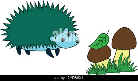 un hérisson avec des aiguilles pointues renifle les champignons, facile à éditer, vecteur stock Illustration de Vecteur