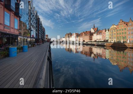 Gdansk, Pologne - 17 août 2024 : pittoresque remblai de la vieille ville en été Banque D'Images