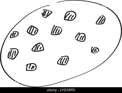 biscuit aux pépites de chocolat dessiné à la main avec un pinceau en noir sur fond blanc Illustration de Vecteur