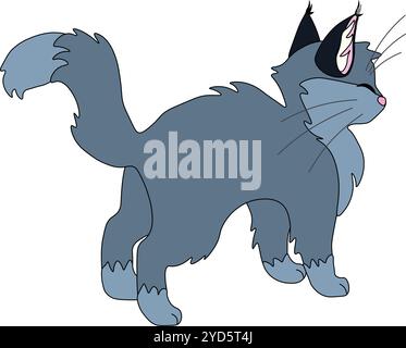 Un chat gris satisfait se tient les yeux fermés, vecteur stock, dessin animé Illustration de Vecteur