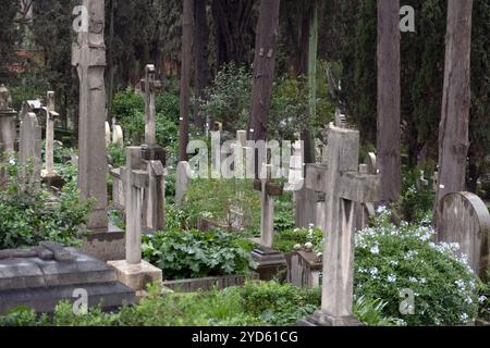 Tombes dans le cimetière non catholique pour étrangers à Testaccio, Rome Italie Banque D'Images