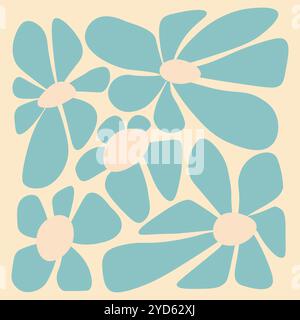 Affiche moderne, fond d'art floral abstrait. Griffonne dans un style hippie rétro tendance. Illustration vectorielle de fleurs botaniques Illustration de Vecteur
