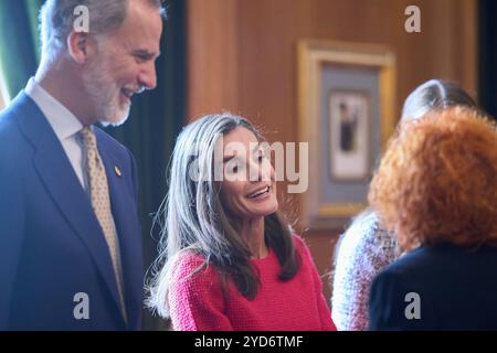 Oviedo, Asturies, Espagne. 25 octobre 2024. La Reine Letizia d'Espagne assiste à une audience avec des membres protecteurs de la Fondation Princesa des Asturies lors des Princesa de Asturias Awards 2024 à l'hôtel Reconquista le 25 octobre 2024 à Oviedo, Espagne (crédit image : © Jack Abuin/ZUMA Press Wire) USAGE ÉDITORIAL SEULEMENT! Non destiné à UN USAGE commercial ! Banque D'Images