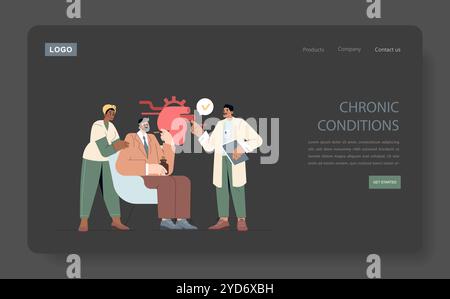 Concept de cardiologie. Professionnels de la santé discutant de l'état cardiaque d'un patient, décrivant la gestion des soins de santé. Consultation médecin-malade et diagnostic. Illustration vectorielle. Illustration de Vecteur