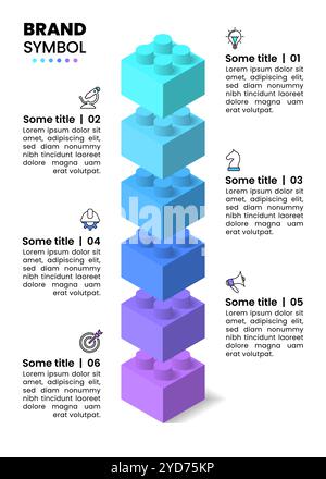 Modèle d'infographie avec icônes et 6 options ou étapes. Blocs de construction. Peut être utilisé pour la mise en page de flux de travail, le diagramme, la bannière, la conception Web. Vecteur illustrat Illustration de Vecteur