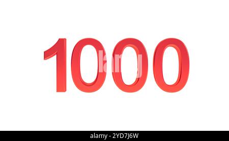 Numéro 1000 signe, 3d rouge numéro mille symbole isolé sur fond blanc. Banque D'Images