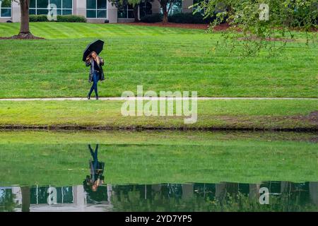 Glimmers in the Gloom : a Woman's graceful Dance with the Rain Banque D'Images