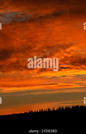 Coucher de soleil depuis Deschutes River Trail, Deschutes National Forest, Deschutes Wild et Scenic River, Oregon Banque D'Images