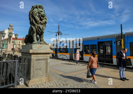 Sofia, Bulgarie - 21 octobre 2024 : le pont des lions est un pont qui traverse la rivière Vladaya à Sofia, Bulgarie. Banque D'Images