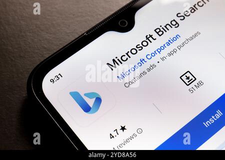 25 octobre 2024, Brésil. Dans cette illustration photo, le logo de l'application Microsoft Bing est affiché sur l'écran d'un smartphone Banque D'Images