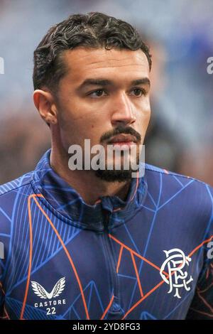 Jefte DA Silva DIAS, joueur de football professionnel, joue actuellement pour le Rangers FC. Image prise lors d'une séance d'entraînement et d'échauffement avant match. Banque D'Images