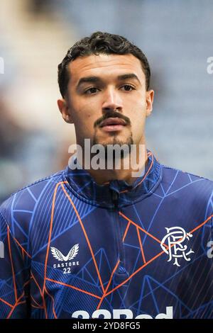 Jefte DA Silva DIAS, joueur de football professionnel, joue actuellement pour le Rangers FC. Image prise lors d'une séance d'entraînement et d'échauffement avant match. Banque D'Images